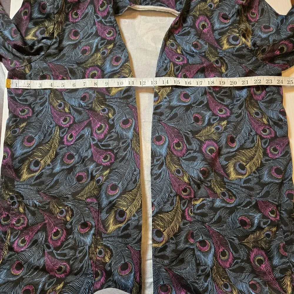 Vintage Y2K Peacock Feather Shoulder Pads Blazer Large Pink Yellow Blue Custom‎